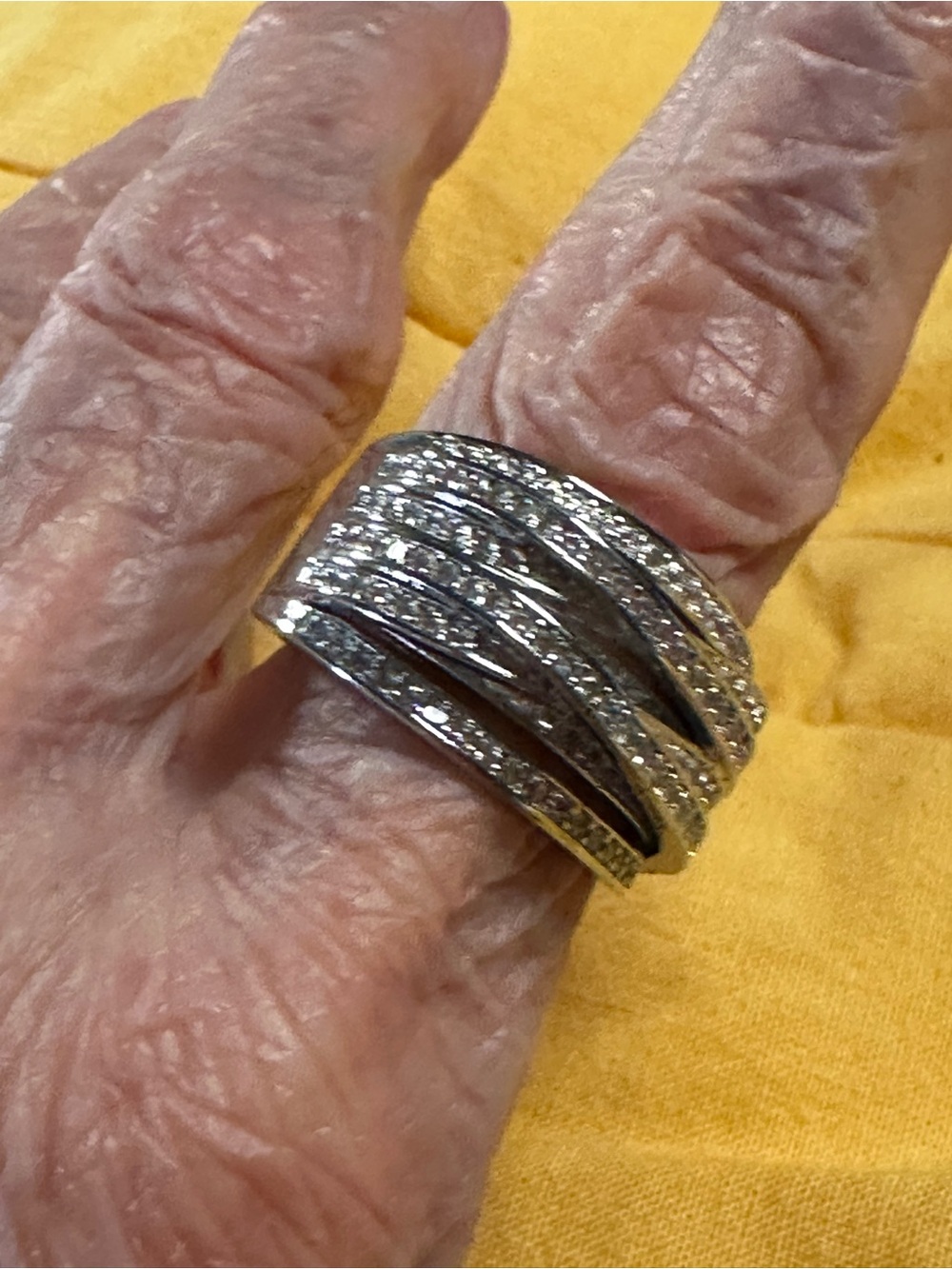 Silver-Tone Multi-Band Pave Crystal Ring - Sparkling Silver